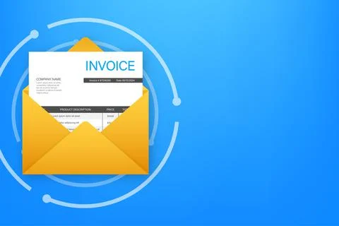 Invoice icon vector. Email message received with bill document, flat style open Stock Illustration