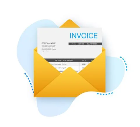 Invoice icon vector, email message received with bill document, flat style open Stock Illustration
