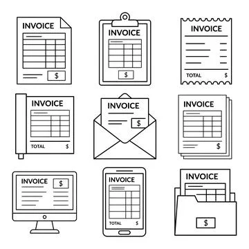 Invoice Icons Set Vector Stock Illustration