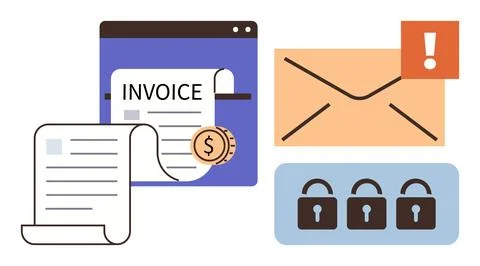 Invoice management, payment security, and data protection with secure Stock Illustration