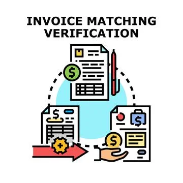 Invoice matching verification process business operations and finances Stock Illustration