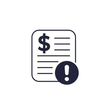 Invoice payment error icon, unpaid bill vector Stock Illustration