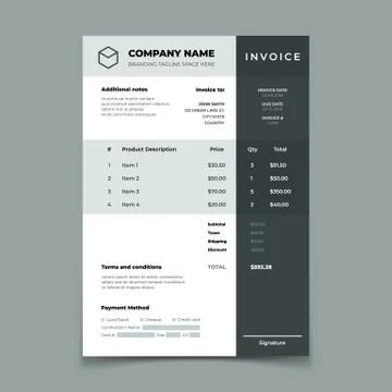 Invoice template. Bill with price table. Paper order bookkeeping service Stock Illustration