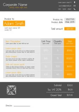 Invoice template - clean modern style of orange and grey Stockillustratie