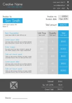 Invoice template - clean modern style of blue and grey Stock Illustration