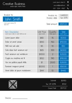 Invoice template - clean modern style of blue and grey Stockillustratie