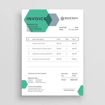 Invoice template design with modern hexagonal shape Stock Illustration