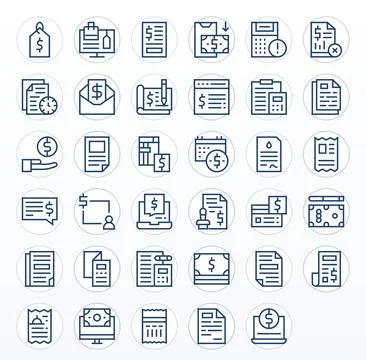 Invoice Visual Pack containing 35 Regular Line PIXEL Perfect Vector Icons Illustrazione stock
