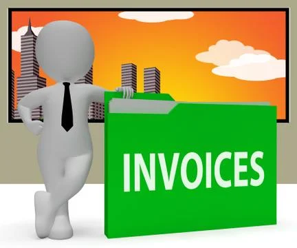 Invoices Folder Indicating Due Bills 3d Rendering Stock Illustration