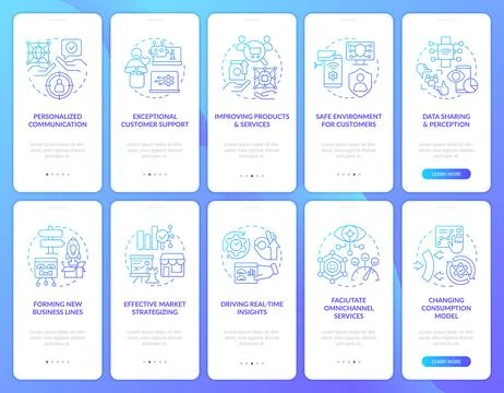 Involve IoT in business blue gradient onboarding mobile app screen set Stock Illustration