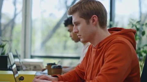 Involved developers coding laptop at workplace closeup. Team working together Stock Footage 251836189