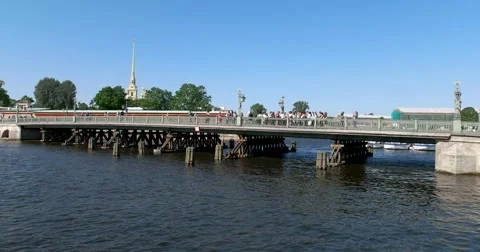 Ioannovsky bridge, Kronverksky Strait , Peter and Paul fortress, St Petersburg Stock Footage 64982129