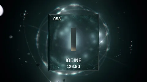 Iodine as Element 53 of the Periodic Table 3D animation on green background 스톡 동영상 119677475