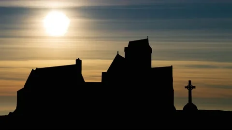 Iona Abbey: Cloudy Sunset Time Lapse, Scotland Stock Footage 194535419