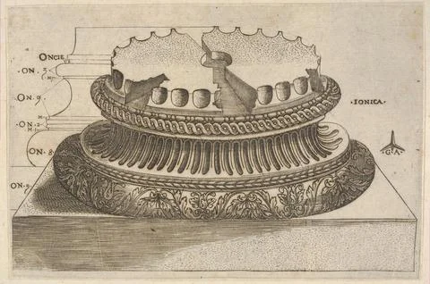 Ionic Base Ca. 15301540 Monogrammist G.A. &amp; the Caltrop Italian. Ionic Base.. Stock Photos