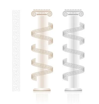 Ionic Column with Greek key pattern Ionic Column with Greek key pattern on... Stock Photos