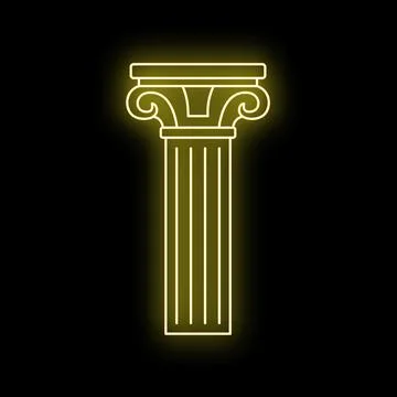 Ionic column neon sign glowing yellow outline Stock Illustration