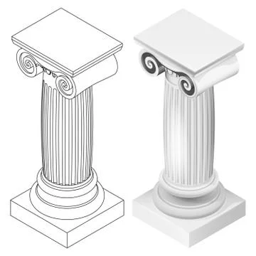 Ionic column style isometric view isolated vector illustration Stock Illustration