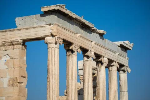 Ionic columns of  the Erechtheum in the Acropolis of Athens Stock Photos