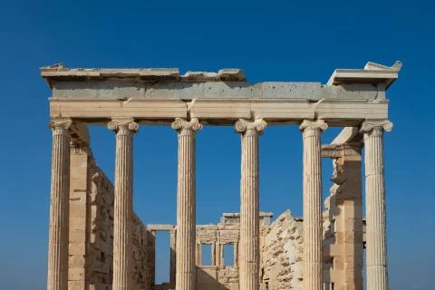 Ionic columns of  the Erechtheum in the Acropolis of Athens Stock Photos