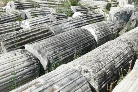 Ionic  columns recovered by archaeologists Stock Photos
