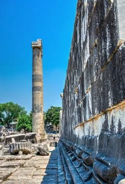 Ionic Columns in the Temple of Apollo at Didyma, Turkey Foto stock