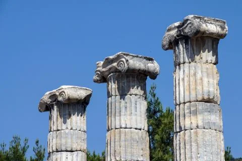 Ionic columns temple of athena Stock Photos