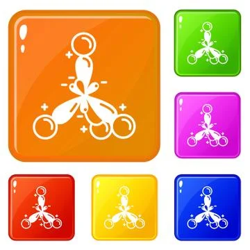 Ionic molecule icons set vector color Stock Illustration