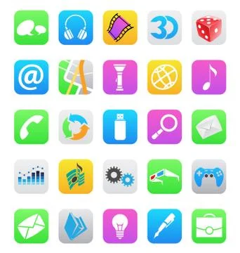 Ios 7 style mobile app icons isolated on white background Illustrazione stock