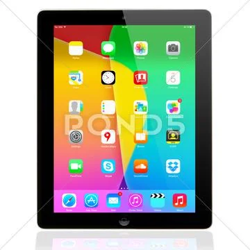 IOS 7.1.2 homescreen on a iPad display Stock Photos