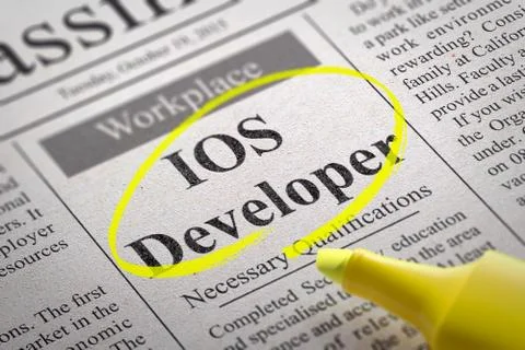IOS Developer Vacancy in Newspaper. Stock Illustration