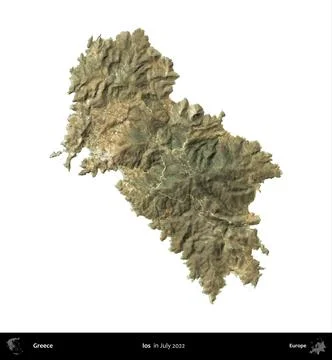 Ios, Greece, isolated on white. Sentinel-2 Mosaic. July 2022 Illustrazione stock