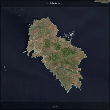 Ios Island, Greece, cropped to square. Satellite, June 16, 2023 Stock Illustration