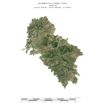 Ios Island. Greece. Shape on white. Satellite, May 12, 2023 Illustrazione stock