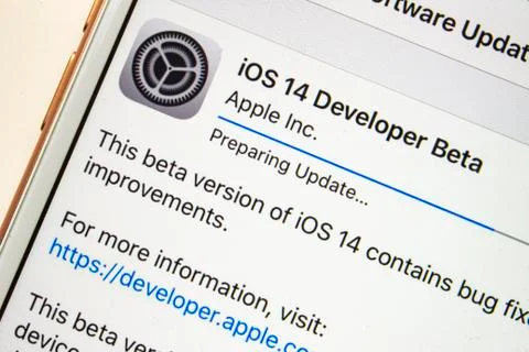 The IOS14 software update on a white background. Stock Photos