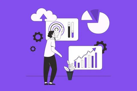 IOT analytics web concept with character scene in flat design. People process Stock Illustration