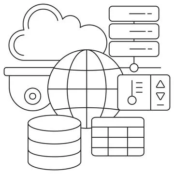 IoT and Cloud Data Sources icon. Vector pictogram with thin black lines Stock Illustration