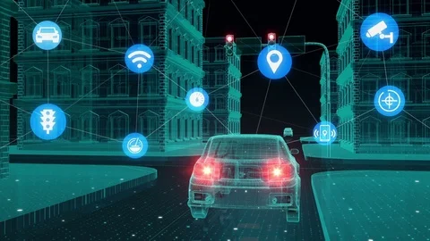 IoT car connect traffic information control system, Internet of things concept. Stock Footage