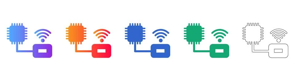 IoT Chip Wireless Connection Icon Set Stock Illustration