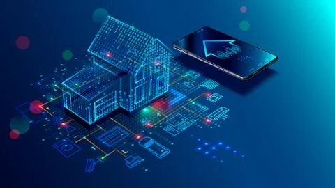 IOT concept. Smart home connection and control with devices through smartphone Stock Illustration