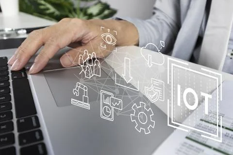 IOT, data management concept, technology used to encrypt data to maintain s.. 스톡 사진