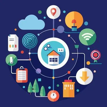 IoT Ecosystems Infographics: Seamless Vector Design for Smart, Connected Te.. Stock Illustration