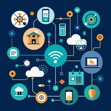 IoT Ecosystems Infographics: Seamless Vector Design for Smart, Connected Te.. Stock Illustration