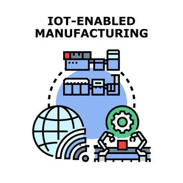 Iot enabled manufacturing industry connecting global production Stock Illustration