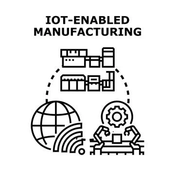 Iot enabled manufacturing industry connecting global production Stock Illustration