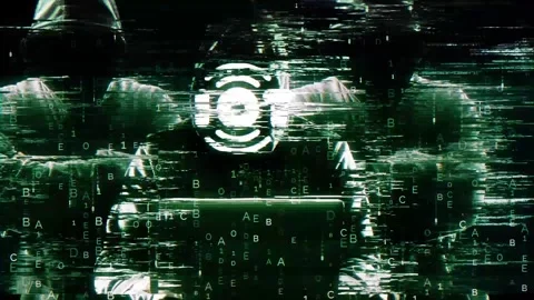 Iot Icon on Hack Screen and data matrix simulation with futuristic HUD scree Stock Footage 320896922