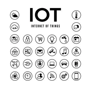 IOT icons set. Internet of things pictogram collection. Smart system remote m Stock Illustration