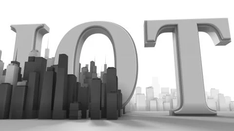 IOT Internet of things cloud computing smart city 5G network 3d render title Stock Illustration