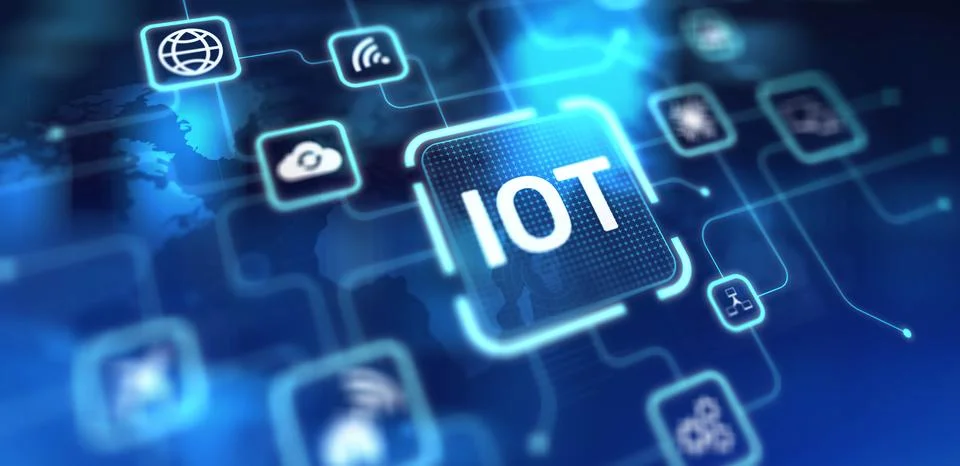 IoT Internet of Things Connecting Devices and Enabling Smart Solutions, pro.. Illustrazione stock