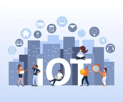 IOT. Internet of things, devices and connectivity concepts on a network, flat Stock Illustration